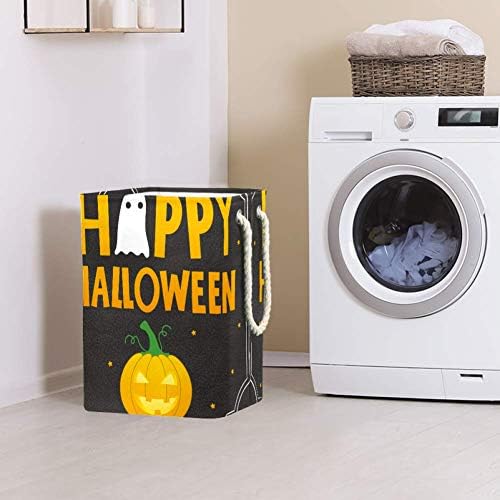 Inhomer Happy Halloween с Дизайн Тиква 300D Оксфорд PVC, Водоустойчив Кошница за Дрехи, Голяма Кошница за Дрехи за Одеяла Дрехи Играчки в Спалнята