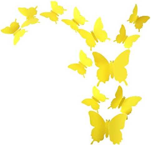 ALLICERE 12 бр. 3D Пеперуда Подвижни Стикери За Стена направи си САМ Украса за Дома Арт Декор Стикери за Стена Стенописи за Детска стая, Спалня, Всекидневна, Класната Стая, Офис (Цвят: Жълт)