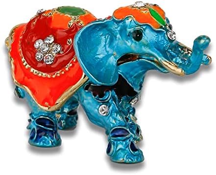SEVENBEES Мини Синя Фигурка на Слон Кутия за Украшения Слон Окачени подарък Кутия за Бижута за Момичета или Жени