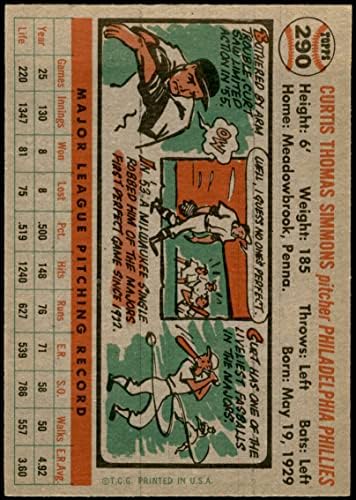 1956 Topps # 290 Курт Симънс Филаделфия Филис (Бейзболна картичка) EX/MT Phillies