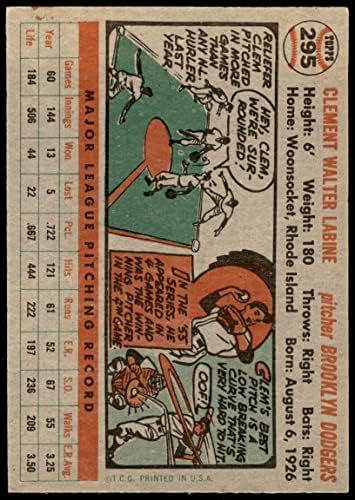 1956 Topps # 295 Клем Лабин Бруклин Доджърс (Бейзбол карта) EX/MT Dodgers