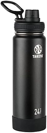 Случайна Бутилка за вода Takeya Actives от Неръждаема Стомана с капак-улей, 24 грама, Onyx & Actives Слама Капак за Изолирани бутилки за вода, една Широка Врата, Оникс