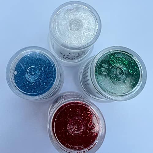 Уау! Колекция тисненых пайети Glitz от 4 теми | 4 бутилки по 15 мл | Синьо, Бяло, Червено и Зелено Гланц | Проявите своя творчески потенциал и придайте на вашата пощенска картичка блясък