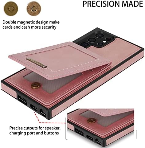 Калъф за Samsung Galaxy S22/s22plus/s22ultra, една Чанта-портфейл, флип-надолу Кожа Магнитна поставка, Сверхпрочный Защитен калъф, с държач за кредитни карти, Пинк, S22 Ultra 6,8