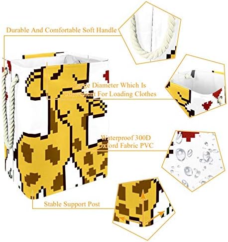 Inhomer Жирафи Пиксел Графики 300D Оксфорд PVC, Водоустойчив Кошница За Дрехи, Голяма Кошница за Дрехи за Одеяла Дрехи Играчки в Спалнята