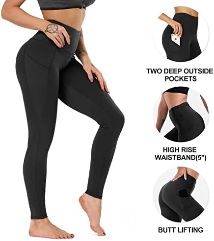 Дамски Гамаши HLTPRO 4 в опаковка с джобове - Черни Панталони за Йога с висока Талия и контрол на корема за тренировки във фитнеса