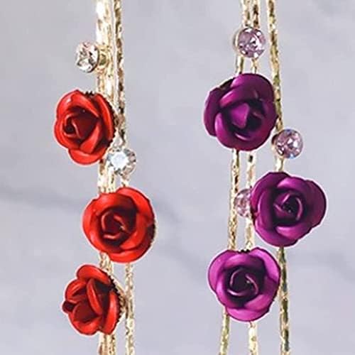 SYKSOL GUANGMING - 1 чифт обици с цветя, рози и кристали, дълги обеци с ресни, модерни и елегантни, лесни за носене и е подходящ за влюбени, за приятели, роднини (Цвят: лилав)