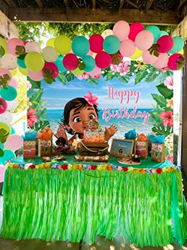 Фон за рожден ден малышки Моаны 8x6 фута, летен плаж на остров Мауи, Cartoony фон за снимки Моаны, на фона на детската душа, принцеси за Момичета, Празнична торта, Маса за украса (96x72 инча)
