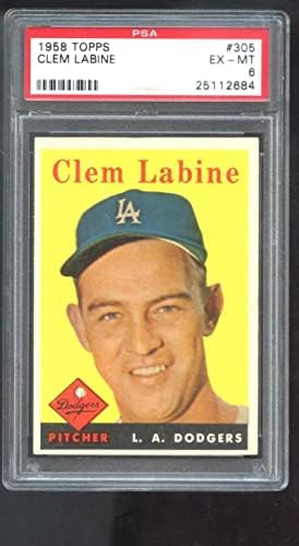 1958 Topps #305 Клем Лабин PSA Бейзболна картичка 6 клас MLB Лос Анджелис Доджърс - Бейзболни картички С надпис
