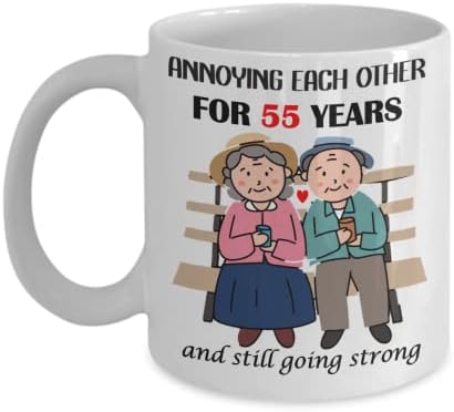 чаша На 55-тата годишнина от сватбата | Забавна Кафеена Чаша На 55-тата Годишнина от Сватбата | Подарък на Родителите На 55-та годишнина жена, на Съпруга |