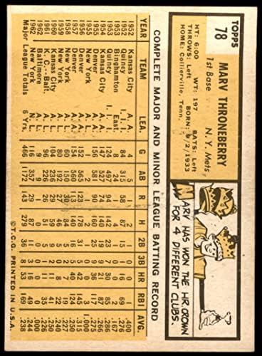 1963 Topps 78 Марв Тронберри Ню Йорк Метс (Бейзболна картичка) VG/БИВШ Метс