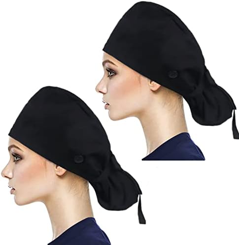 YUESUO, 2 Работни кепок с бутони и тренировъчната лента, Памучни работни шапки с Регулируем завязыванием лента под формата на опашката отзад за жени и мъже, Шапка за душ, с дълга коса (I11)