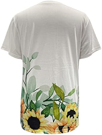 Блузи за Жени, Ежедневни Елегантна Тениска с Хубав Цветен Модел, Свободни Тениски с Кръгло Деколте и Къс Ръкав, Дамски Ризи