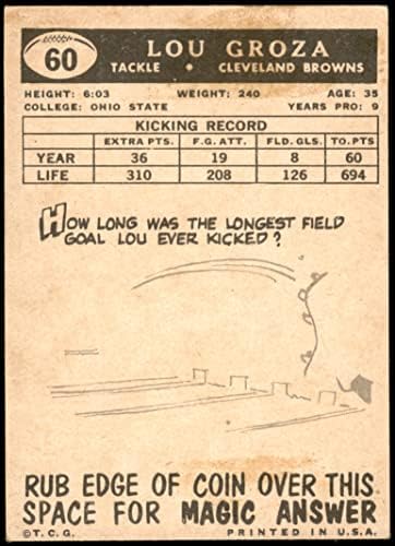 1959 Topps 60 Лу Буря Cleveland Browns-FB (Футболна карта) EX/MOUNT Browns-FB Охайо Св.