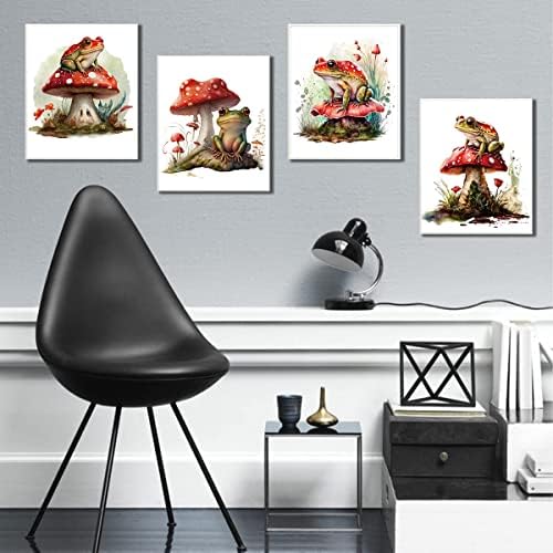 Стенен щампи в ретро стил с жаби и гъби, Арт Принт с червени Лягушачьими гъби, Креативен стенен принт с изображение на животни, Сладък забавен плакат с животни за де?