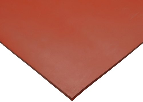 Силиконов лист, Дюрометр 50А, Гладка повърхност, Залепваща основа, Червено, Дебелина 0,125 инча, Ширина 36 инча, Дължина 36 см
