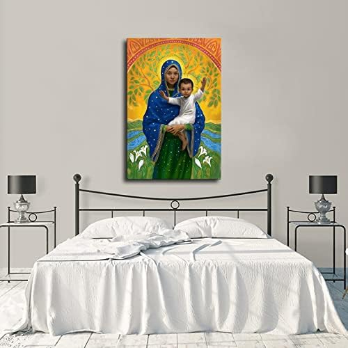 Черен Мария и Исус Черна католическата вяра Изкуство Модерен Начало Декор Спални Естетика Вдъхновяващи Плакат Декоративна Живопис на Платното за монтаж на стена ?