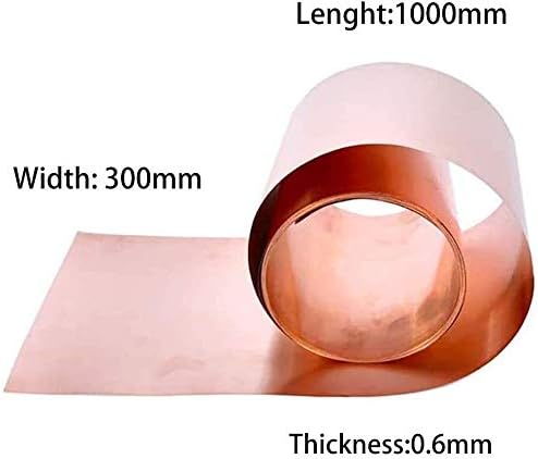 Латунная плоча UMKY Мед метален лист Фолио табела Вырезанная медни метална плоча, Подходяща за заваряване и производство на метално фолио (Размер: 0,6 mm x 300 mm)