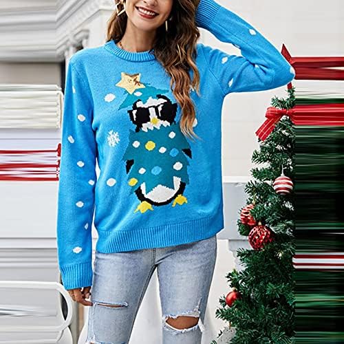 Ymosrh Женски Грозен Коледен Пуловер Модерен Пуловер С Подсветка Жилетка Пуловер Пуловер