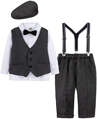 Комплект дрехи за малки момчета A & J DESIGN, 4 бр., Костюм на Джентълмен, Риза, Панталон, Жилетка и Шапка