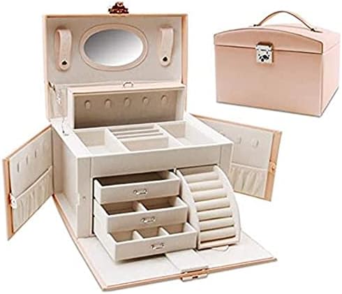 Многофункционална Кутия За Съхранение на Бижута Здрава Жена Кутия За Съхранение на Бижута за Съхранение на Малки Предмети Многослойни Кутия За Съхранение на Бижута с Голям Капацитет /Розов