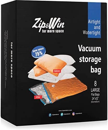 Вакуумни торби за съхранение на Zip &Win 24 x 32 с Голям размер, опаковка от 8 броя, Экономящие пространство Пакети за сезонни дрехи, Пуховых одеяла, възглавници, Пледов (Запечатани и водоустойчиви)