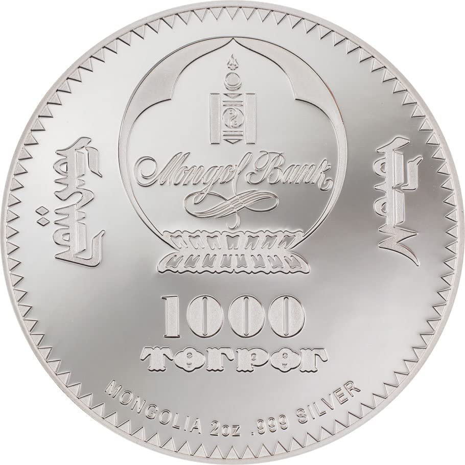 2022 DE Into The Wild PowerCoin Лъв 2 Грама Сребърна монета 1000 Тогрог Монголия 2022 Пруф