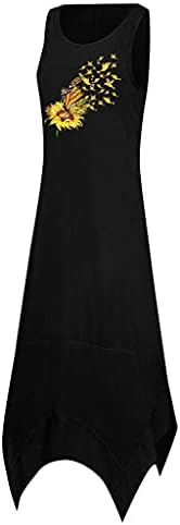Женствена рокля на бретелях наклон цвят Midi Дълги Летни рокли без ръкави, с кръгло деколте и високи ниско подолом Ежедневното струящееся рокля-риза