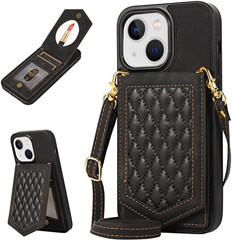 Калъф за носене в чантата си Kudex по рамото за iPhone 14, флип-надолу Задната Кожена Чанта с магнитна RFID Заключване, калъф за телефон с притежателя на карта, Поставка за ко
