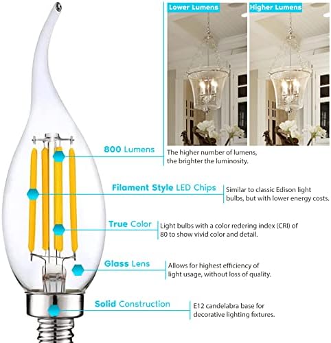 Led лампи Luxrite 16 опаковани в канделябрах, което е еквивалента на 100 W, 800 Лумена, естествен бял цвят 3500 До 7 W, Лампи за полилеи с регулируема яркост CA11, Изчислени на влажн?