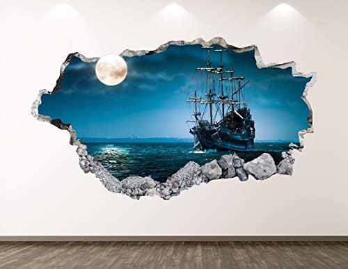 Западна Планина Пиратски Кораб Стикер За Стена, Арт Декор на 3D Разбития Океана Луната Стикер Стенопис Детска Стая Подарък На Поръчка BL112 (50 W x 30В)