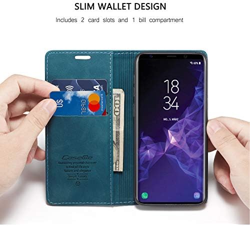Калъф за Samsung Galaxy S9, една Чанта-портфейл за Samsung Galaxy S9, флип-надолу Защитно покритие с Магнитна Стойка, Кожен калъф-чанта с панти капак с отделения за самоличност и кредитна карта, Калъф-притежател на
