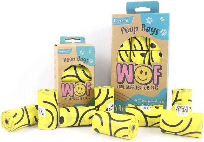 Чанта за кучешки какашек WOF | Много Дебели, Херметически затворени и Устойчиви на счупвания торби за какашек за кучета | Биоразградимите продукти за домашни любимци с технологията D2W | Без миризма | 18 Ролки - 270