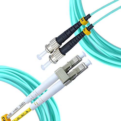 Оптичен кабел Newyork Cables® | от КТ до ST мулти-режим пълен Дуплекс Свързващ кабел OM3 като 50 / 125μm | оптичен кабел с капацитет от 40 gb с дължина 1 М (3,28 фута) (Аква)