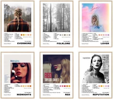 Плакат Тейлър Суифт с Музикален Албум, Арт Принт, пакет от 6, Естетика стая, 12x16 инча, Без рамка