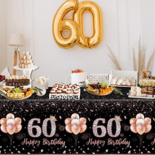 3шт Покривката на 60-ия Рожден ден на Бижута за жени-Rose Gold Розова Покривка С 60-годишнината Тематични Аксесоари за Партита Покритие на масата Пластмасови за Еднократна употреба Правоъгълни Украса за партита (60-годишнина)