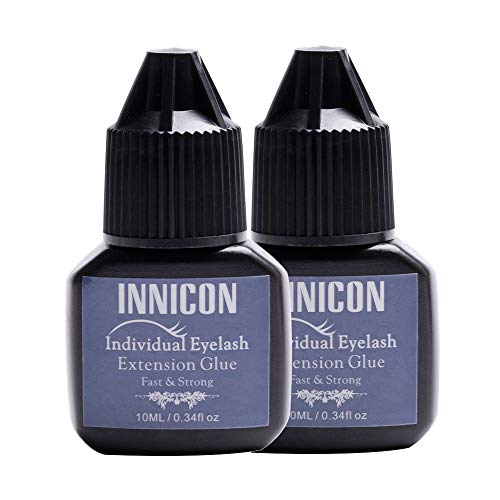 INNICON Органично Лепило За удължаване на Мигли Дълго Задържане 1-2 Секунди Черен 10 мл x2 За Професионална употреба Натрупване на фалшиви Мигли, Ръчно изработени