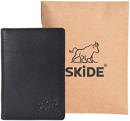 Малко портфейла SKiDE за мъже и жени | Минималистичен чантата си и държач за карти | на Тънки портфейли за мъже и тънък двойна чантата с RFID заключване |Чантата с преден джоб (фрезерованный черен)