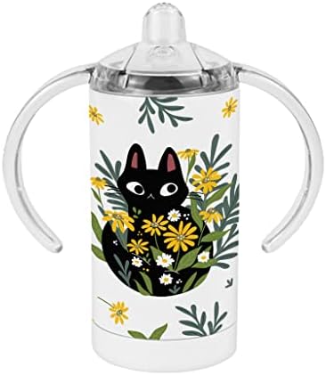 Baby Cat Sippy Cup - Черна Котка С Цветя, Sippy-Чаша - Графична Детска Sippy-чаша
