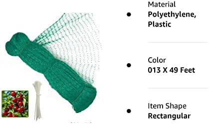 Мрежа за защита от птици 13 x 46 Фута, Зелена Градинска Мрежа За Защита на плодове и зеленчуци от птици и животни, Допълнително 20 БР Кабелни основи - Окото 0,56 инча
