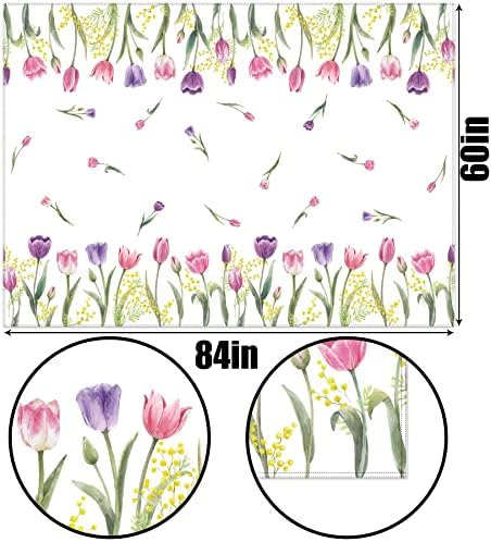 Хейфари Пролетни Лалета, покривки за маси, Украса за Великден Празнични Партита, Сезонни Цветя Интериор За Домашна Кухня, Трапезария, декорация за Маса-60 × 84 инча
