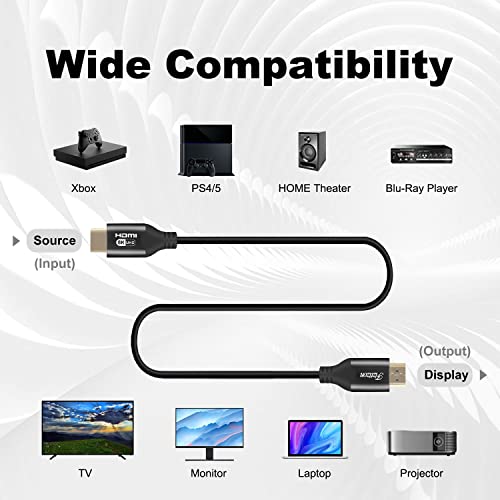 Кабел Fizttzon 8K HDMI (15 фута) Кабел HDMI 2.1 Поддържа предаване на данни 8K/60Hz, 4K/120Hz, HDCP 2.3/2.2, eARC, 48 gbps-Blcak