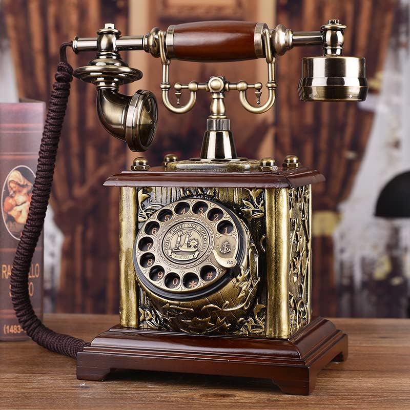 Ретро Телефон Украса на Хола Европейски Стил Стационарен набор от Въртящи Телефон, Домашен Класически американски Маса Офис (Цвят: Махагон, Размер: Двоен тонове)