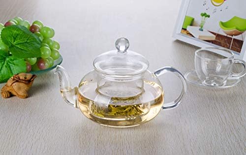 Чай набор от HOMUREN 8в1 - Чайник от устойчиви на топлина от Прозрачно Стъкло обем 680 мл + 4 чаши с обем 100 мл + 4 чинии