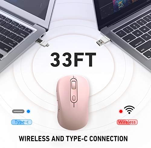 Безжична мишка Doukible Type C, Двухрежимная Безжична мишка с 2.4 G и C USB за Mac, Windows, на вашия Компютър, лаптоп, КОМПЮТЪР, MacBook, iPad - Розов