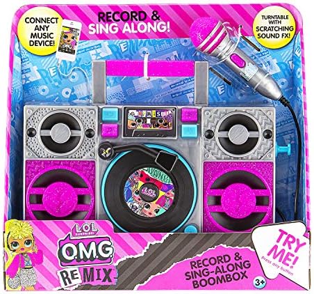Караоке-машина LOL Surprise OMG Remix, Подпевающий Boombox с Истинско караоке микрофон за деца, Вградена музика, Мигащи светлини, Запис, Плеър със Звукови ефекти, Подключаемым устройство