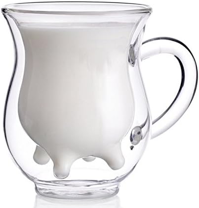 Стъклена чаша Xshelley с двойни стени - креативна чаша, красиви чаши с изолация от теле, термокружки за кафе, мляко, кана за сметана