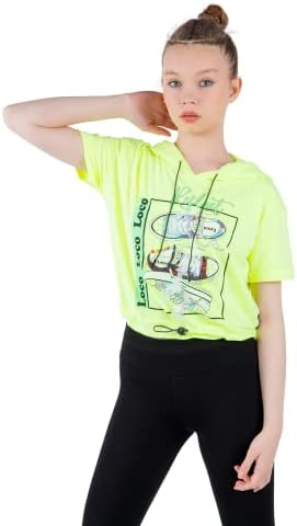 LOCOLOCO / БЕБЕШКИ тениски с качулка и принтом за момичета, Блузи с къси ръкави За момичета, Тениски 9-15 години