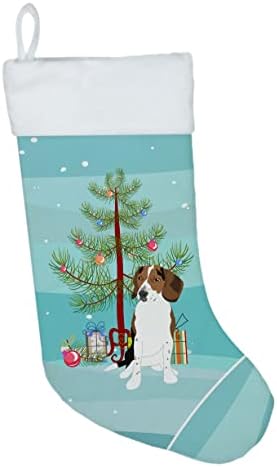 Carolin's Treasures WDK2965CS Бийгъл Трицветна С Червена Отметка #2 Коледни Чорапи, чорапи за висящи пред камината, Коледен Сезон декорация за Партита и Семейни Празнични Украси,
