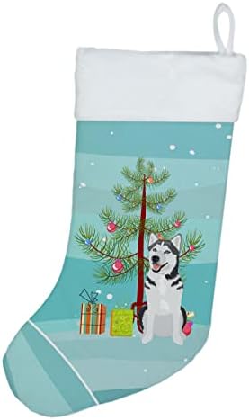 Carolin's Treasures WDK3074CS Сибирското Хъски е Сребристо-Бял #1 Коледен Чорапи, чорапи за висящи пред камината, Коледен Сезон декорация за Партита и Семейни Празнични Украси,